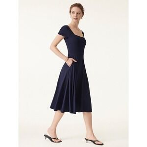 OGL Eco-SkinKiss Flowy Square Neck Short Sleeve Midi Bra Dress in Black Size XL